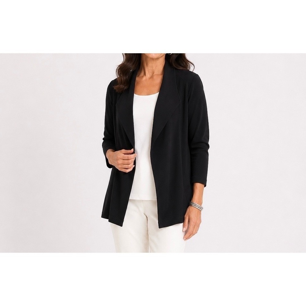 Chicos travelers size 3 XL acetate Black Open Front Shawl Collar Knit Cardigan